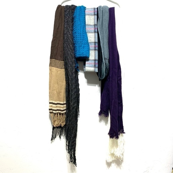 Scarf Bundle of 7 Fashion Wrap Patterned Fringe Scarfs Long Rectangle Blue Black - Picture 1 of 12